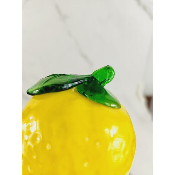 Art Glass Hand Blow Yellow Lemon w/ Green Leaf Vegetable 4" Home Decor 90s Vtg - Picture 10 of 13